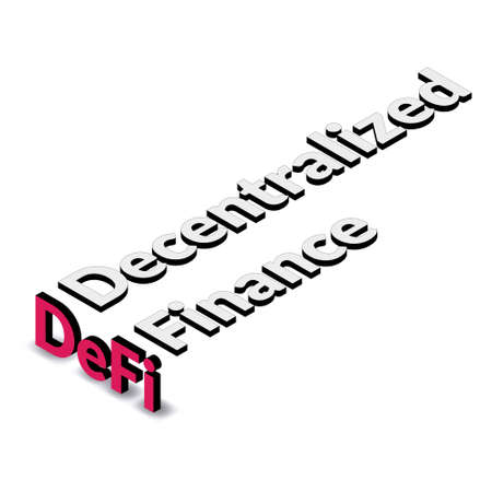 Defi decentralized finance, isometric text isolated on white background. Ecosystem of financial applications and services based on public blockchains. Vector illustration.のイラスト素材