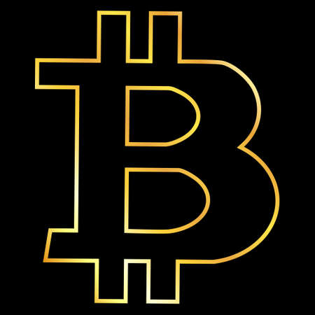 Gold contour Bitcoin BTC token symbol isolated on black. Design element. Vector illustration.のイラスト素材