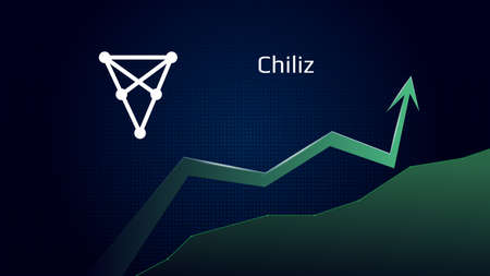 Chiliz CHZ in uptrend and price is rising. Crypto coin symbol and green up arrow. Token flies to the moon. Vector illustration.のイラスト素材