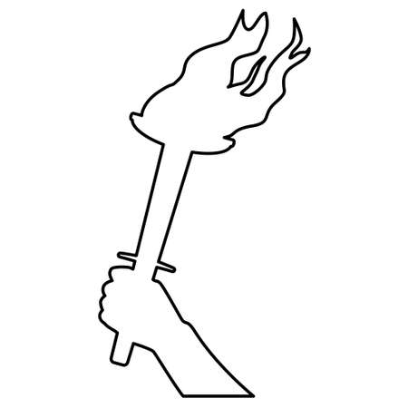 Torch in hand outline isolated on white. Contour design element.のイラスト素材