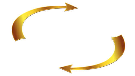 Circulation and rotation isometric concept with golden cyclic arrows and copy space between them isolated on white. Vector design element.のイラスト素材