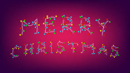 Merry Christmas greeting card from garland on dark red background.のイラスト素材