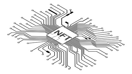 Isometric PCB tracks with NTF non fungible token in center isolated on white. Website design element. Vector illustration.のイラスト素材