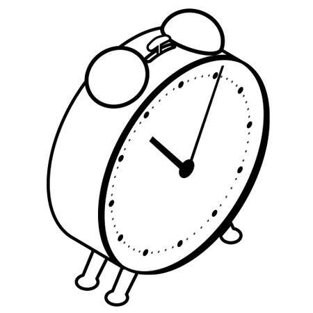 Isometric mechanical alarm clock on legs outline isolated on white. Bells with hammer on top. vector illustration.のイラスト素材