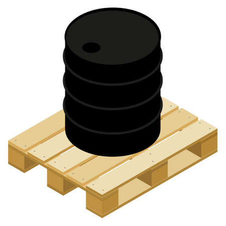Isometric barrel for oil and other combustible materials on pallet isolated on white. vector illustration.のイラスト素材