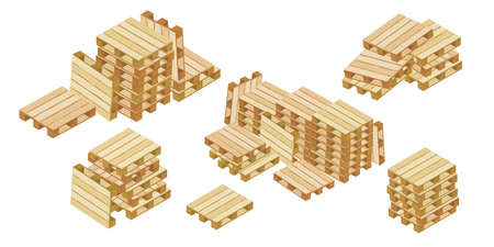 Set of isometric pallets for warehouse packaging and transportation isolated on white background. vector illustration.のイラスト素材