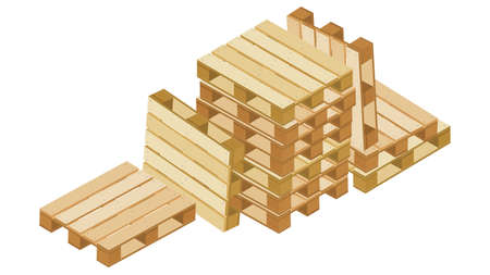 Stack of isometric pallets for warehouse packaging and transportation isolated on white background....