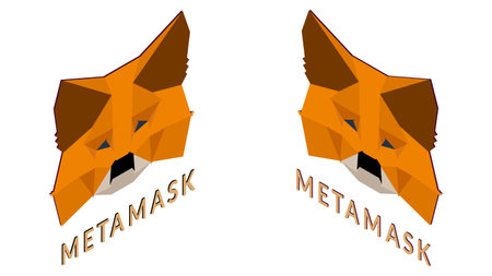 MetaMask isometric logo right and left side isolated on white background. Crypto wallet for Defi, Web3 Dapps and NFTs. vector illustration.のイラスト素材