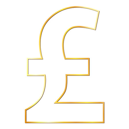Great britain pound GBP currency golden sign outline isolated on white background. Currency by Central Bank of the United Kingdom. vector illustration.のイラスト素材
