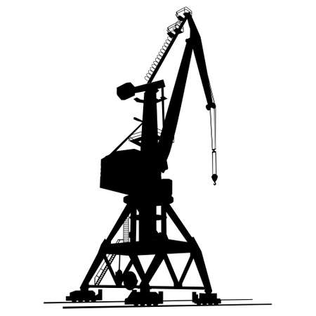 Port crane silhouette for loading and unloading cargo ships Isolated vector.のイラスト素材