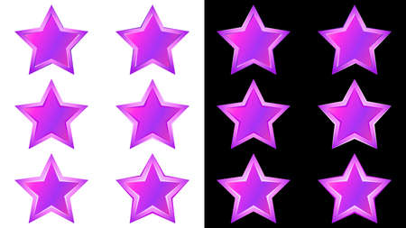 Set of purple decorative stars with different borders on white and black background. For rating or decoration. vector design element.のイラスト素材