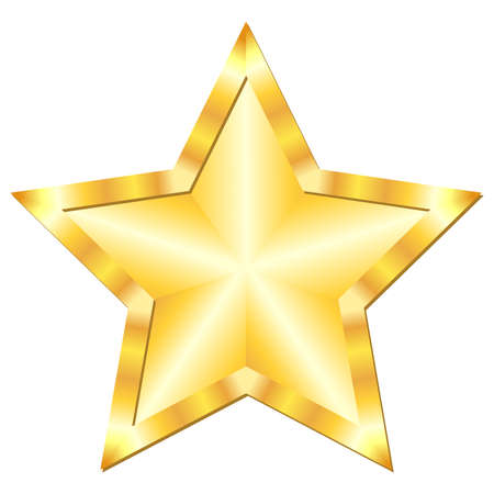 Golden rating star with shiny border on white background. Gradient star rating or decorative decoration. vector design element.のイラスト素材
