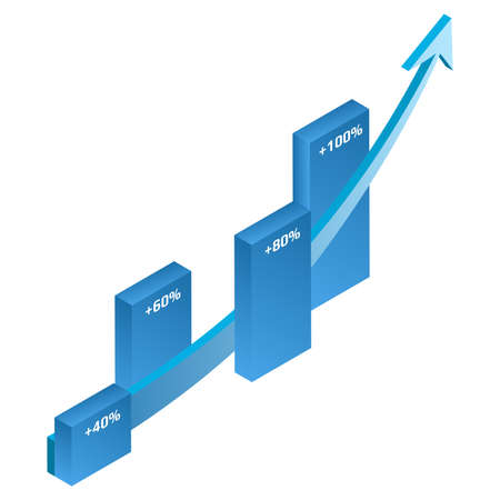Chart and upward arrow isometric in blue color isolated on white background. vector design element.のイラスト素材
