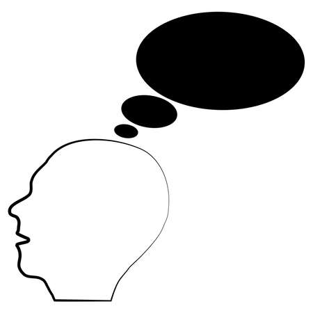 Contour of human head with black silhouette empty speech bubble from brain isolated on white background. vector design element.のイラスト素材