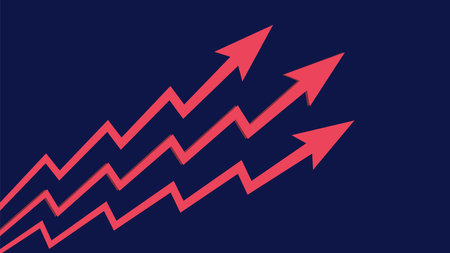 Rising prices and three red up arrows on dark blue background. The global crisis in all sectors and...
