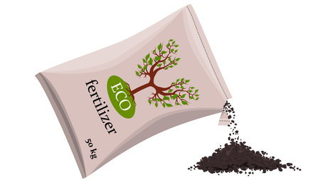 Fertilizers from bag poured into pile, isolated on white background. vector design element.のイラスト素材