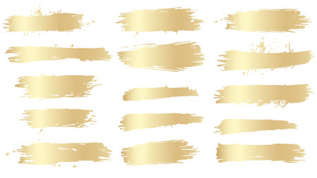 Set of golden brush strokes in grunge style. Irregular shapes and rough edges. Vector clipart for t-shirt or website.のイラスト素材