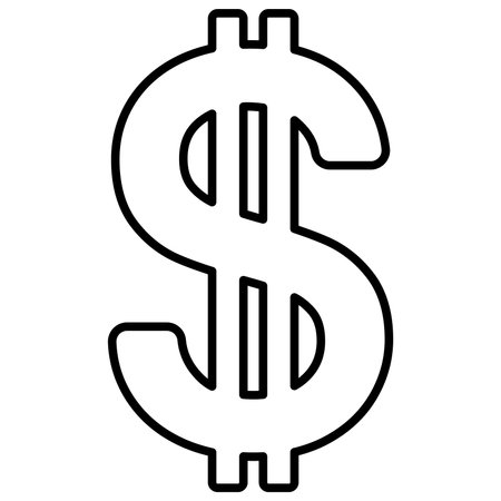 American Dollar USD currency sign outline front view isolated on white background. Currency by the Central Bank of America. vector clipart.のイラスト素材