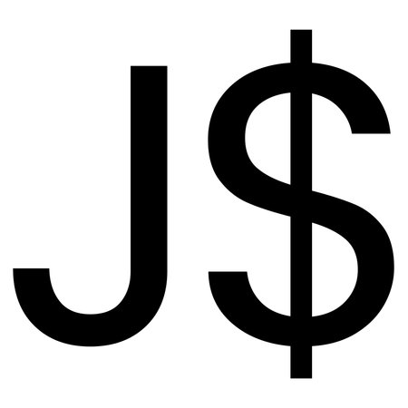 Jamaican dollar JMD currency sign black silhouette in front view isolated on white background. Currency by Central Bank of Jamaica. Clipart.のイラスト素材