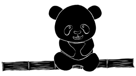 Panda bear silhouette sits on bamboo trunk isolated on white background. Clipart, vector design element.のイラスト素材