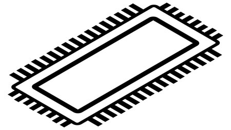 Silhouette of simple isometric schematic chip or component for microcircuits isolated on white...
