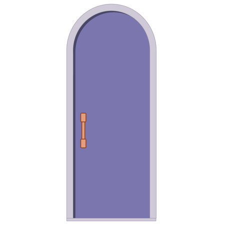 Purple arch type door with light frame and door handle isolated on white background. vector clipart.のイラスト素材