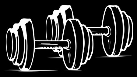 Dumbbells for athletes white silhouette sketch isolated on black background. vector clipart.のイラスト素材