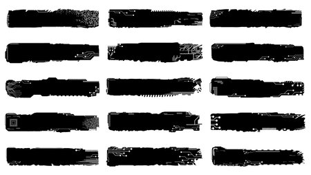 Set of silhouettes rectangular design elements in tech style isolated on white. Tech plates with copy space. vector clipart.のイラスト素材