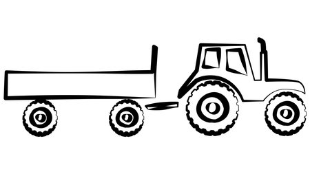 A set of agricultural machinery outline isolated on white background. Combine harvester and tractor with trailer. Vector clipart.のイラスト素材