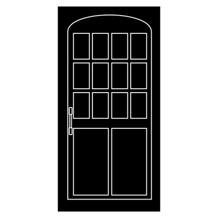 Door silhouette with glass windows and door knob isolated on white background. Vector clipart.のイラスト素材