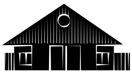 Silhouette farm barn or house isolated on white background. Vector rural clipart.のイラスト素材