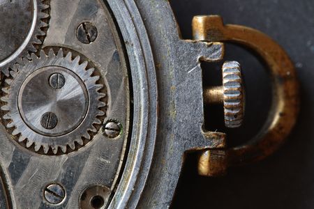 Close-up of old watch mechanism as backgroundの写真素材