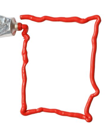 Frame made from red oil paint isolated on white background の写真素材
