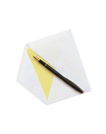 Fountain pen lying on open envelope with letter.の写真素材