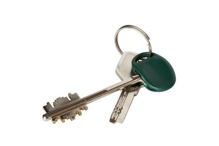 Two keys on a key ring isolated on white の写真素材