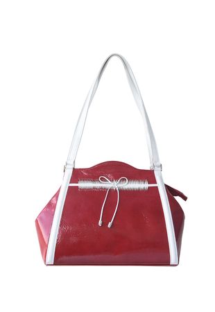 Nice red leather woman's city bag isolated on white background with clippingの写真素材