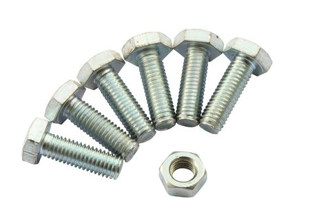 Metal bolts and screw nut isolated on white background の写真素材