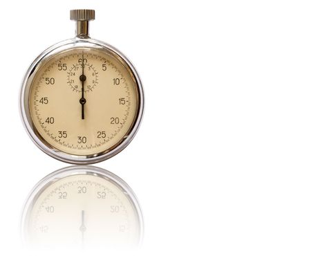 Old stopwatch with reverberation isolated on white background の写真素材