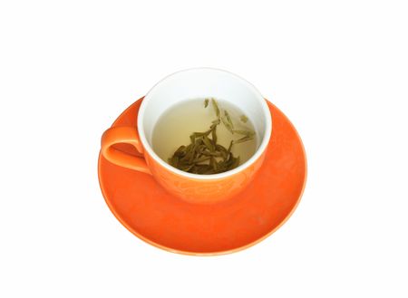 Cup of green tea isolated on white background with clipping pathの写真素材
