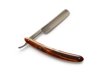 Very old rusty classic straight razor isolated on white background with clipping pathの写真素材