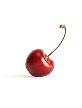 One cherry with stem on white background.の写真素材