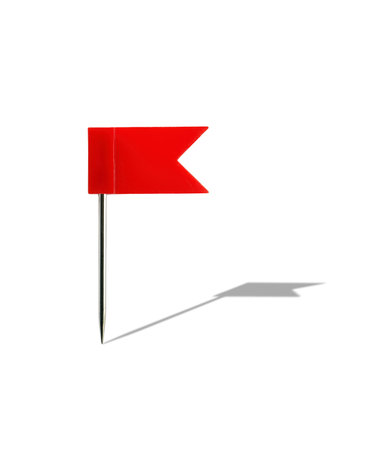 Red plastic flag pin isolated on white background with clipping pathの写真素材