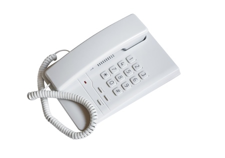 Gray ordinary pushbutton telephone isolated on white background with clipping pathの写真素材