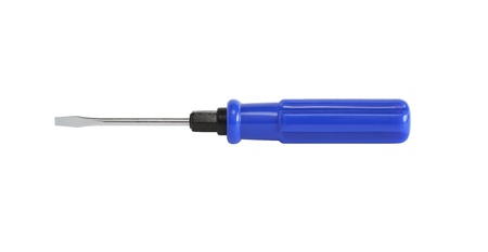 New screwdriver with blue plastic handle isolated on white background. Clipping path is includedの写真素材