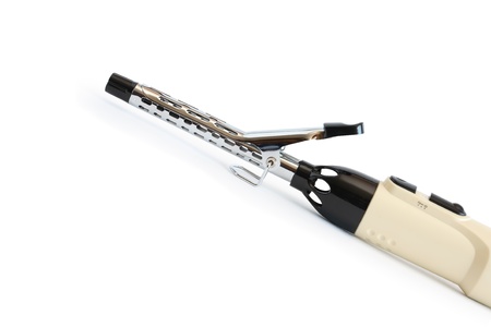 Closeup of modern curling tongs on white background. Isolated with clipping pathの写真素材