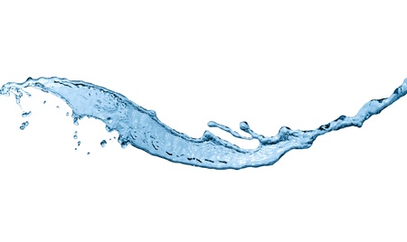Long stream of flowing water on white backgroundの写真素材