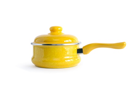 New yellow saucepan on white background.の写真素材