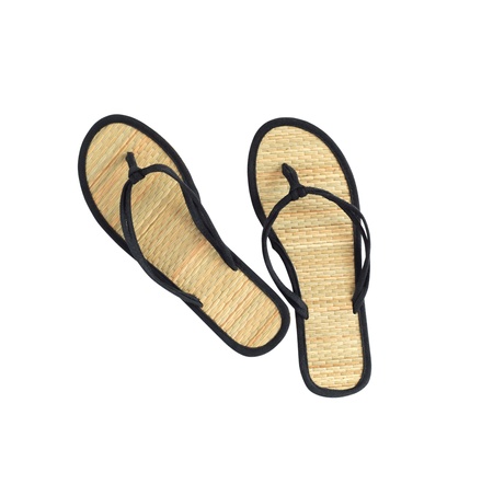 Pair of female flip flop on white background.の写真素材