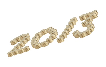 Financial New Year.2013 inscription made from gold coins on white background