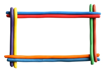 Picture frame made from color plasticine isolated on white background. Clipping path is includedの写真素材